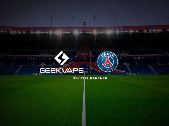 geekvape official partnership with paris saint germain promotional artwork featuring the the paris saint germain football stadium