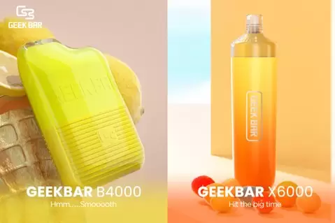 geekbar b4000 and geekbar x6000 vape devices in yellow and orange