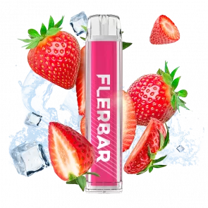 strawberry ice flavoured flerbar disposable vape in the colour pink