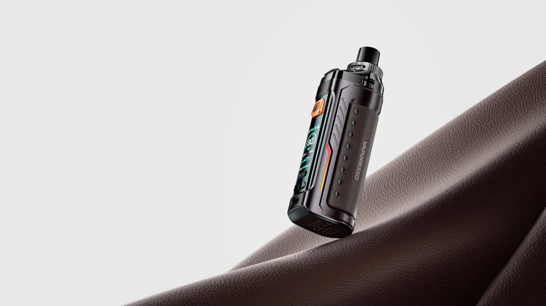 VAPORESSO ARMOUR GS vape pod mod on brown leather